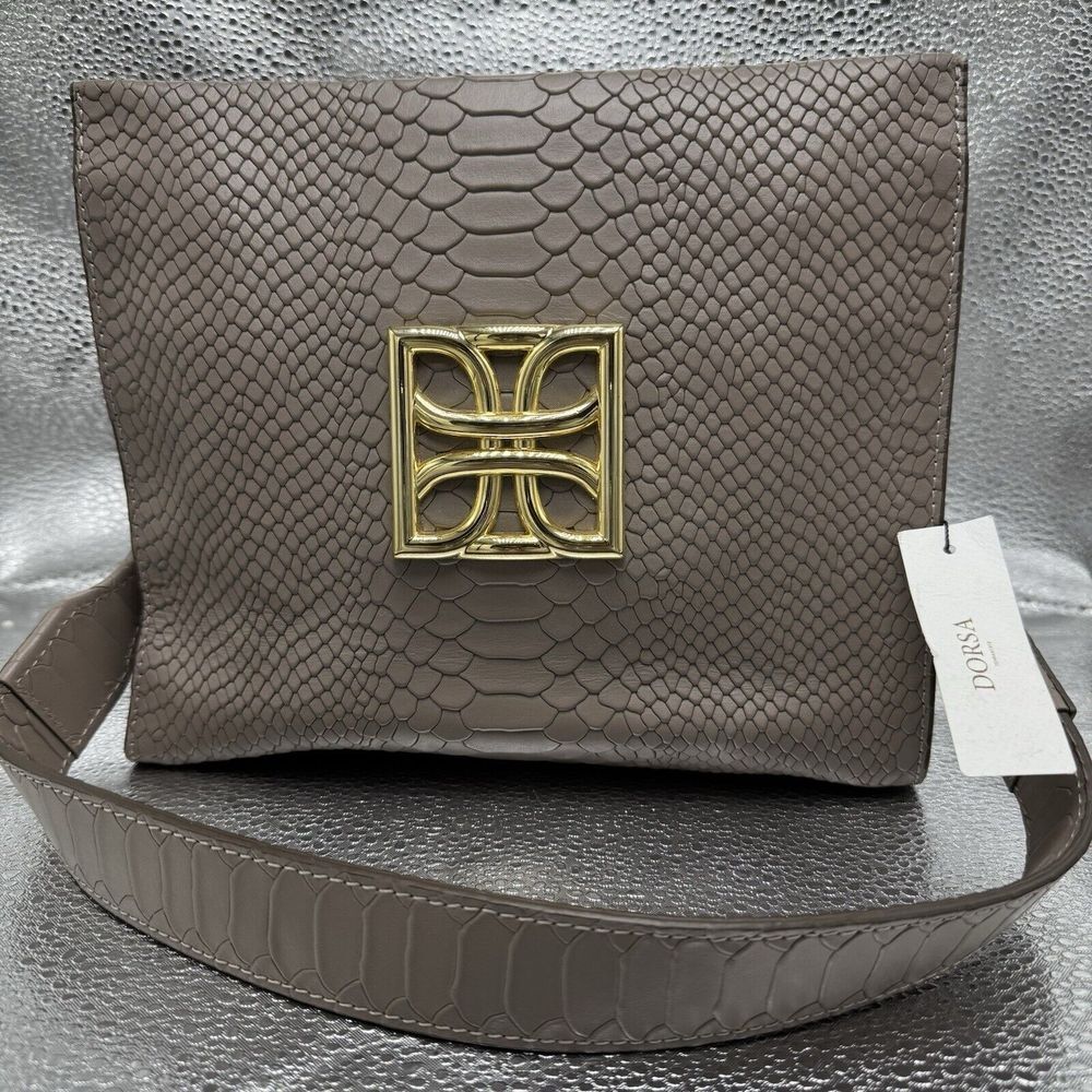 DORSA Leather Luxury Brown Handbag Textured‎ Cowhide NWT Designer Purse